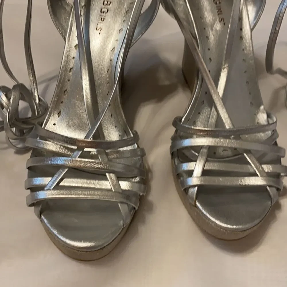 BCBGirls Silver Wedge Shoes 4.5 heels